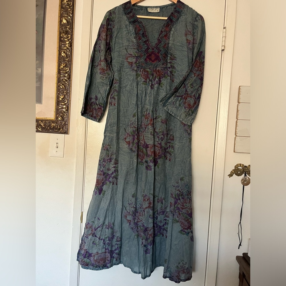 Vintage Goa Blue Ash multi color Floral Dress Size XL
